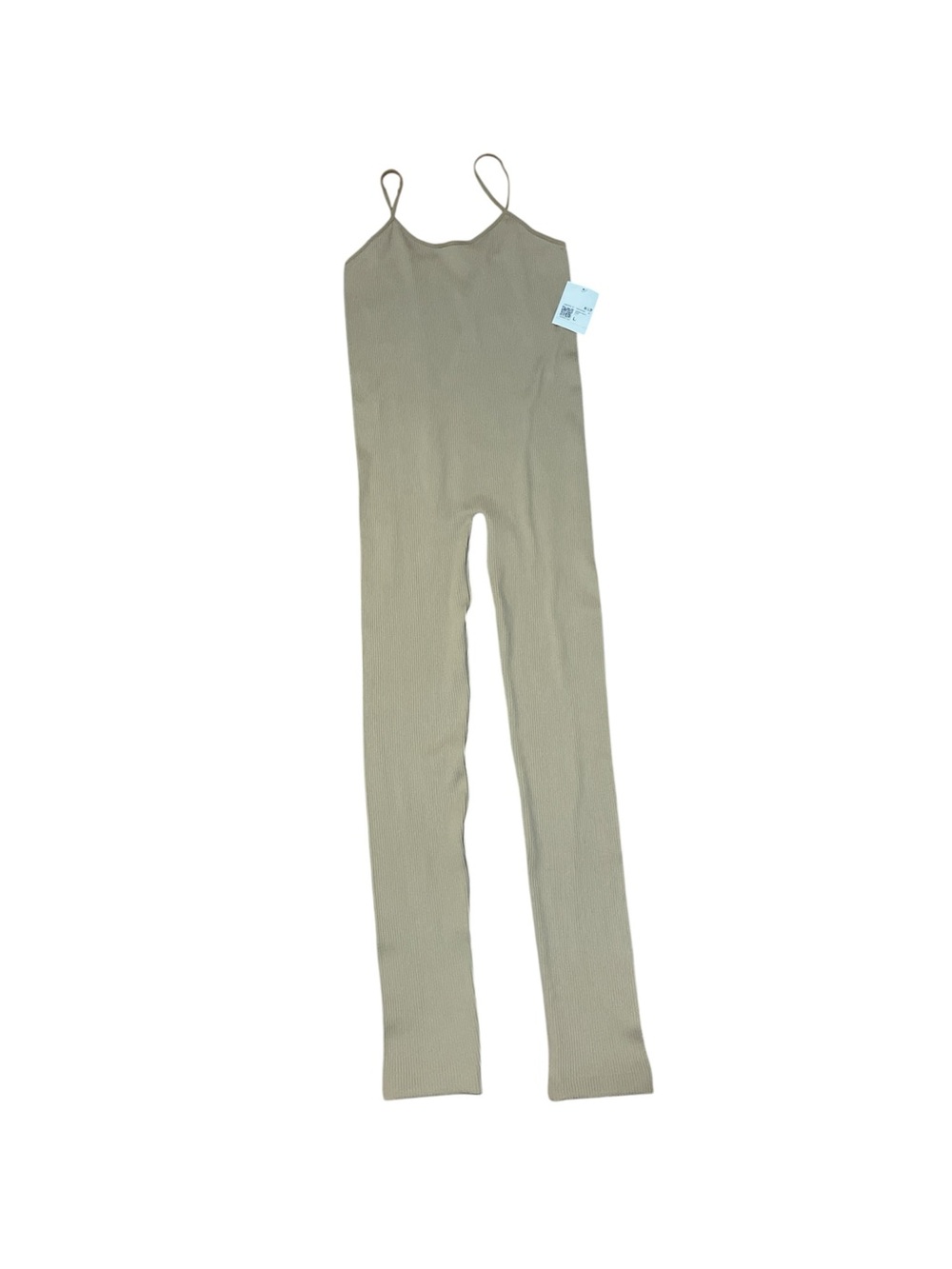 Forever 21 Beige Ribbed Spaghetti-Strap Jumpsuit